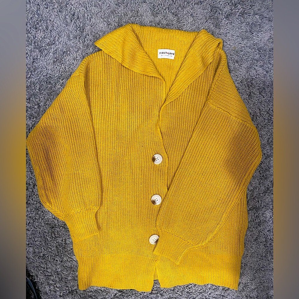 FIRST LOVE ❤️ deep knit cardigan mustard yellow SMALL, Will fit M & L sizes